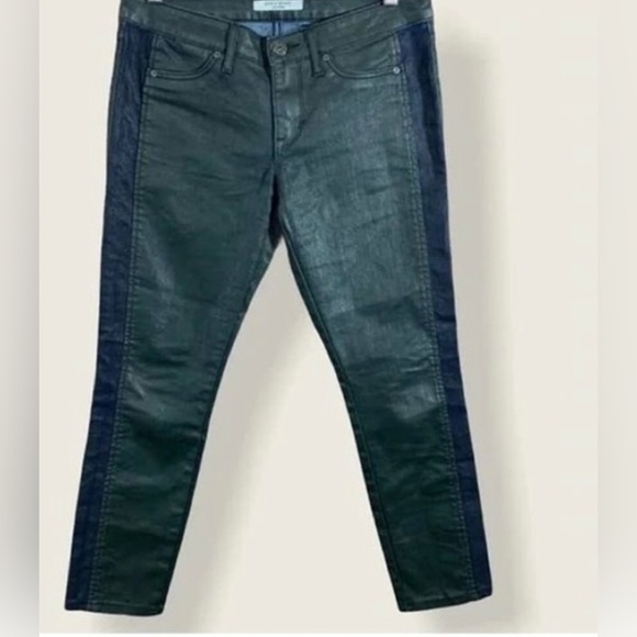 Rich & Skinny Size 30 dark green coated jeans skinny leg with black tux stripe - Picture 2 of 16